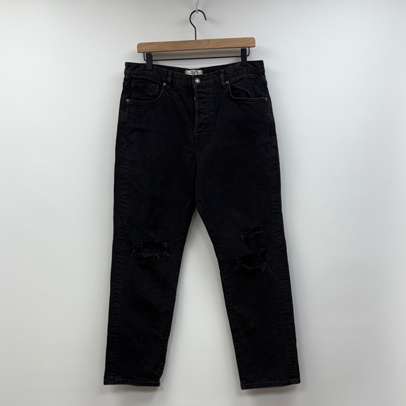 Free People We the Free Bren Relaxed High Rise Jeans Black Distressed Denim 30 - Picture 3 of 10